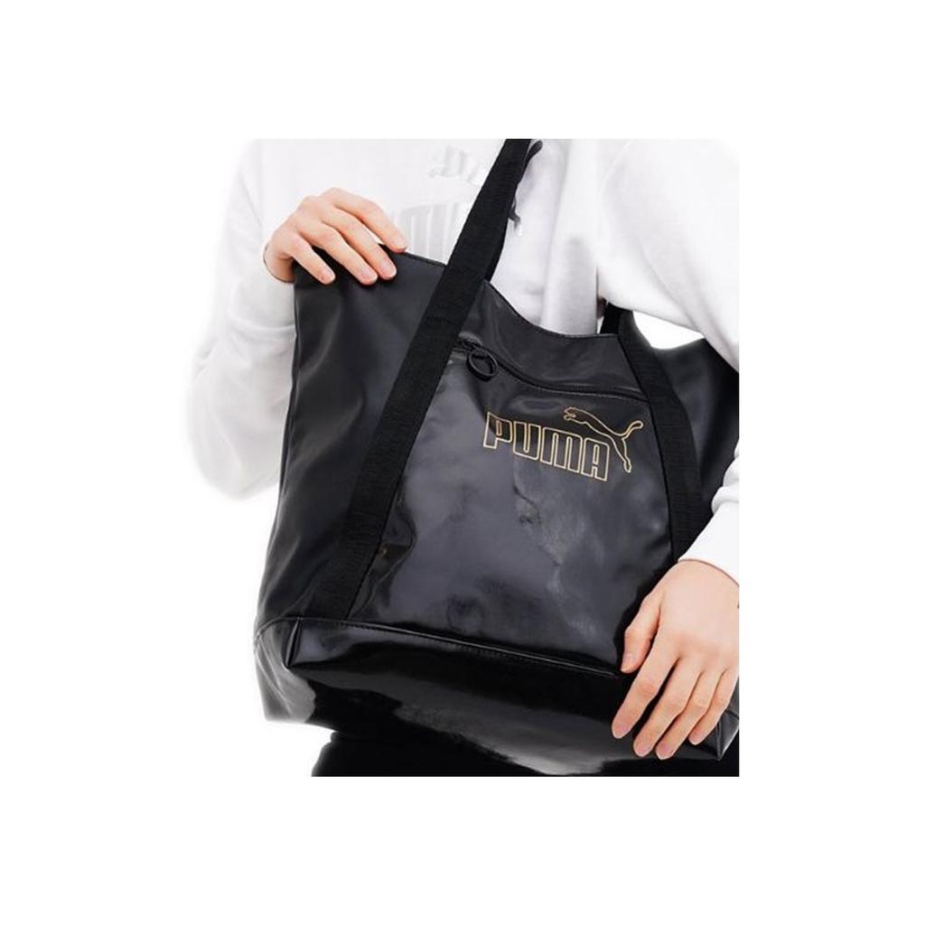 New PUMA Artificial Leather Tote Bag, Shopping Bag, Shoulder Bag, Handbag Regular Women's Black Gold 078709-01