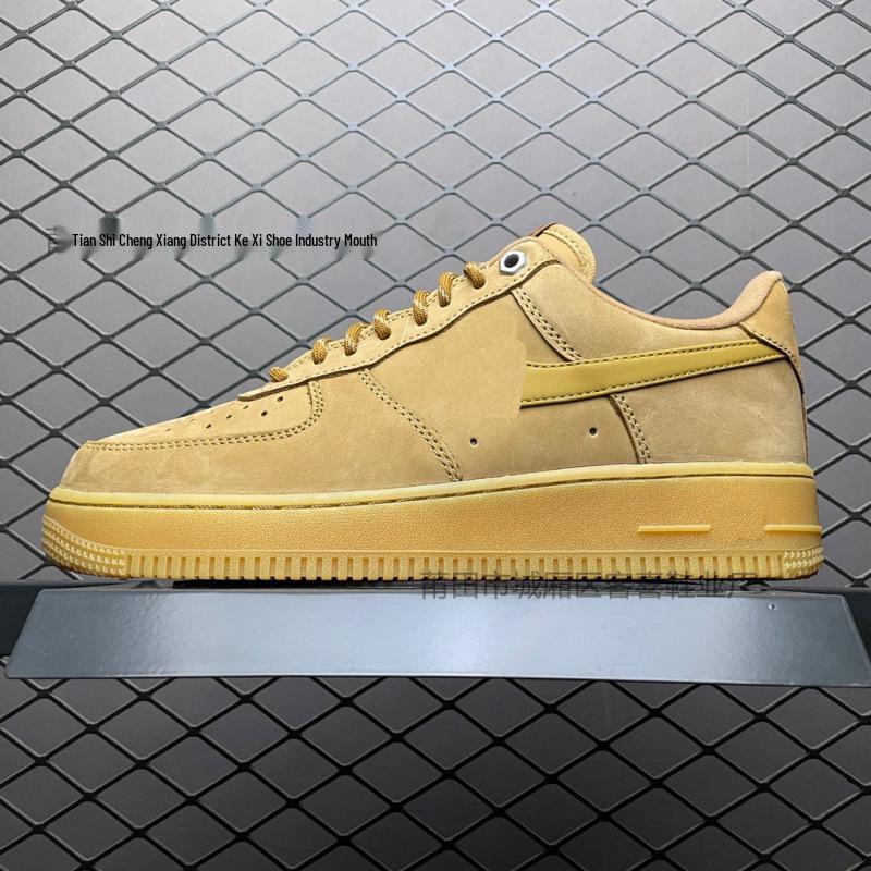 AF1 Air Force 1: Чисто-белые низкие кеды для женщин и мужчин цвета пшеницы - Повседневный стиль для пары.