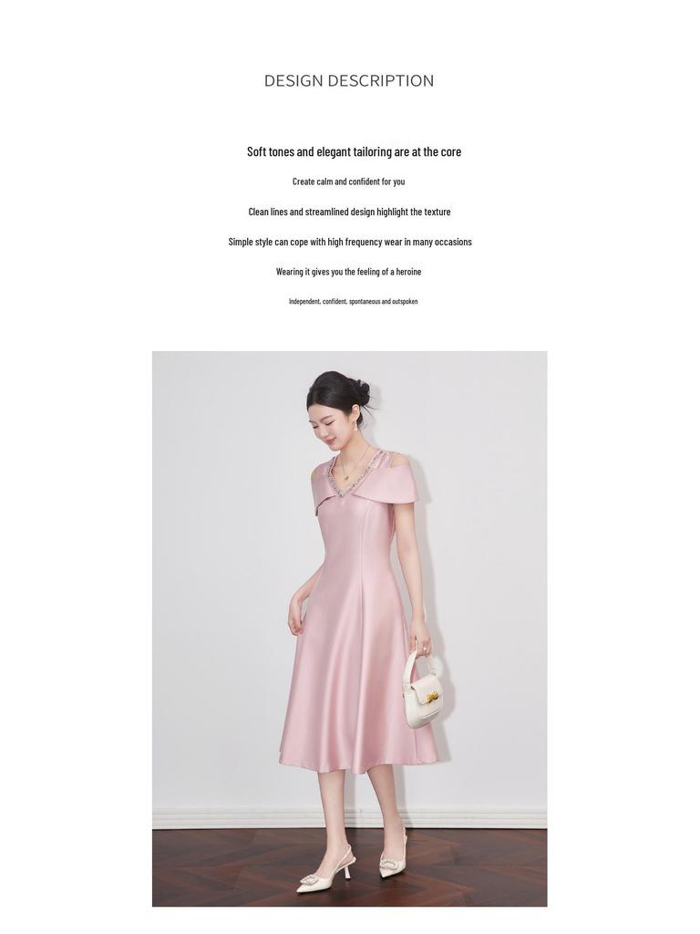 Элегантное французское летнее вечернее платье с V-образным вырезом, открывающее плечи - Дизайн «легкая роскошь», расшитый стразами, облегающий талию