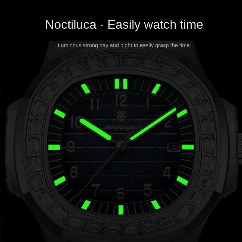 Топ Новые Роскошные Мужские Часы Водонепроницаемые Светящиеся Кварцевые Квадратные Часы с Бриллиантами