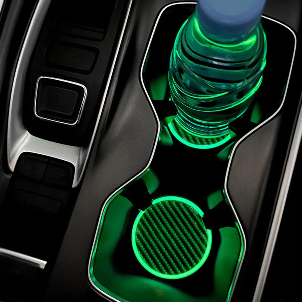 2Pcs Universal Car Decorative Cup Mat LED Luminous Car Dustproof Bottle Pads Car Anti Slip Coaster Auto Interior Accessories