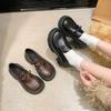 Осень и зима новая ретро мелкая одинарная обувь на одной педали с круглым носком и бантом, маленькие кожаные туфли женские