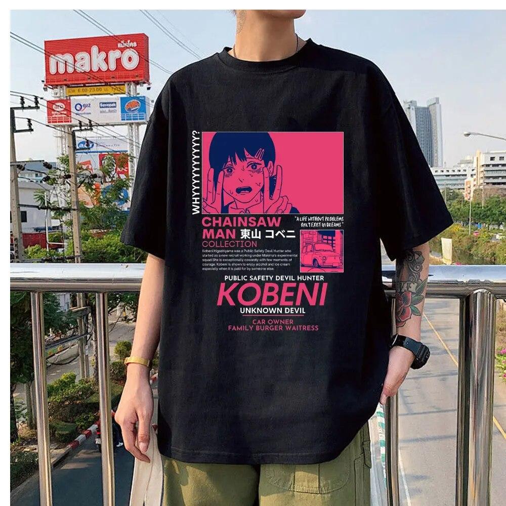 Корейский стиль, футболка с изображением бензопилы, Harajuku, футболка большого размера, одежда с короткими рукавами, унисекс, женские универсальные футболки с японским аниме