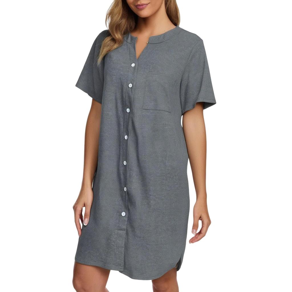 Женское повседневное модное сексуальное короткое однотонное платье-ночная рубашка с коротким рукавом