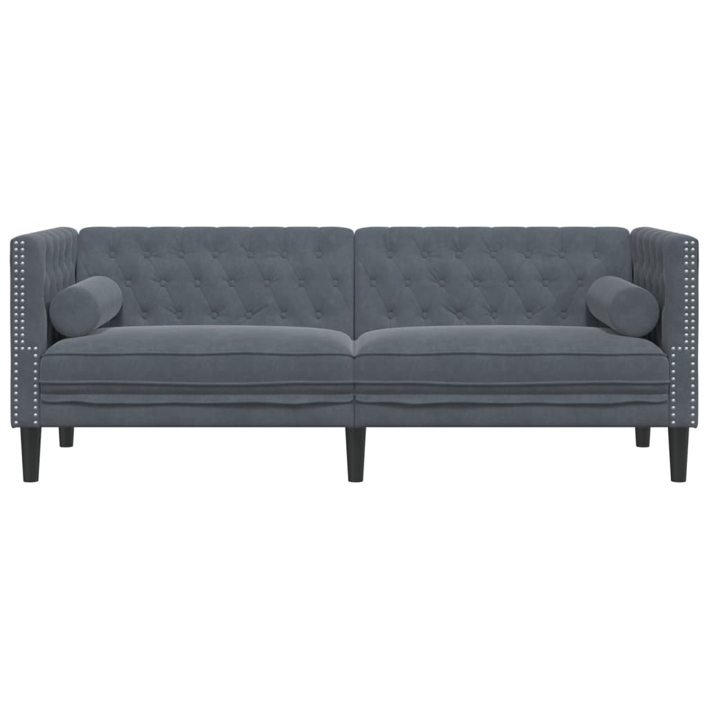 Vidaxl Sofa Chesterfield Z Wałkami, Trzyosobowa, Ciemnoszara, Aksamit