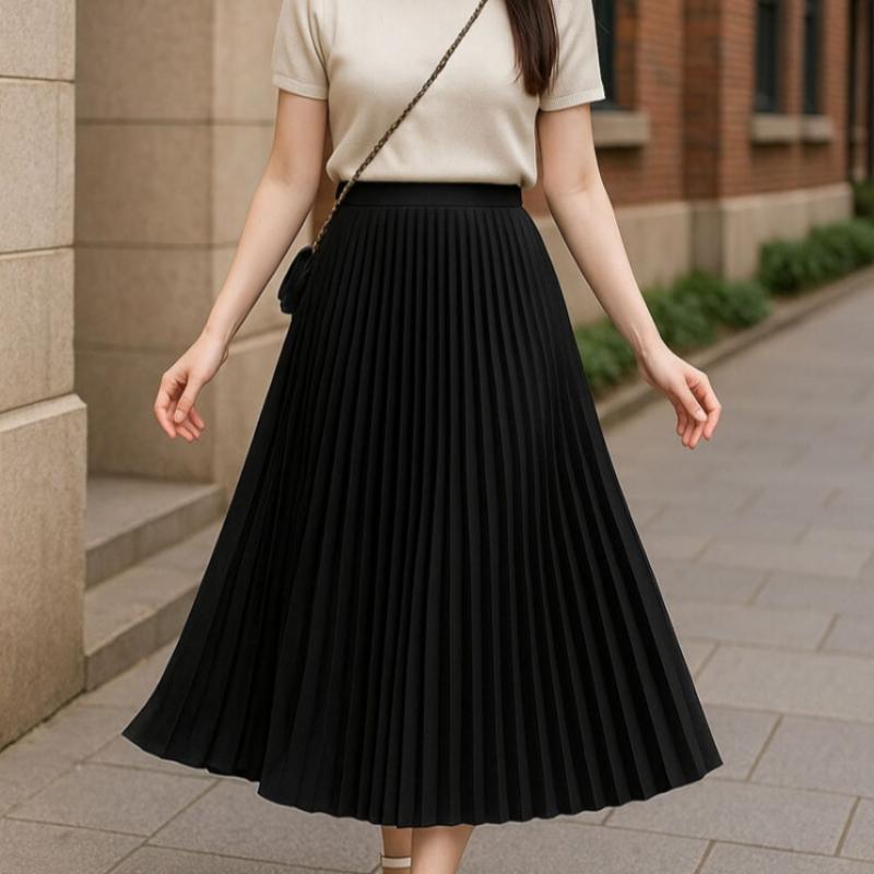 Shop Women S elaStic waiSt Pleated Satin Long Skirt wdmS wSk tS14530754