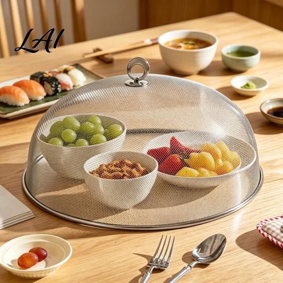 Portable Food Tent with Handle for Camping Stainless Steel Mesh Cover Handle Round Breathable Hot Dishes Protector Durable Guard And Fruit Platters