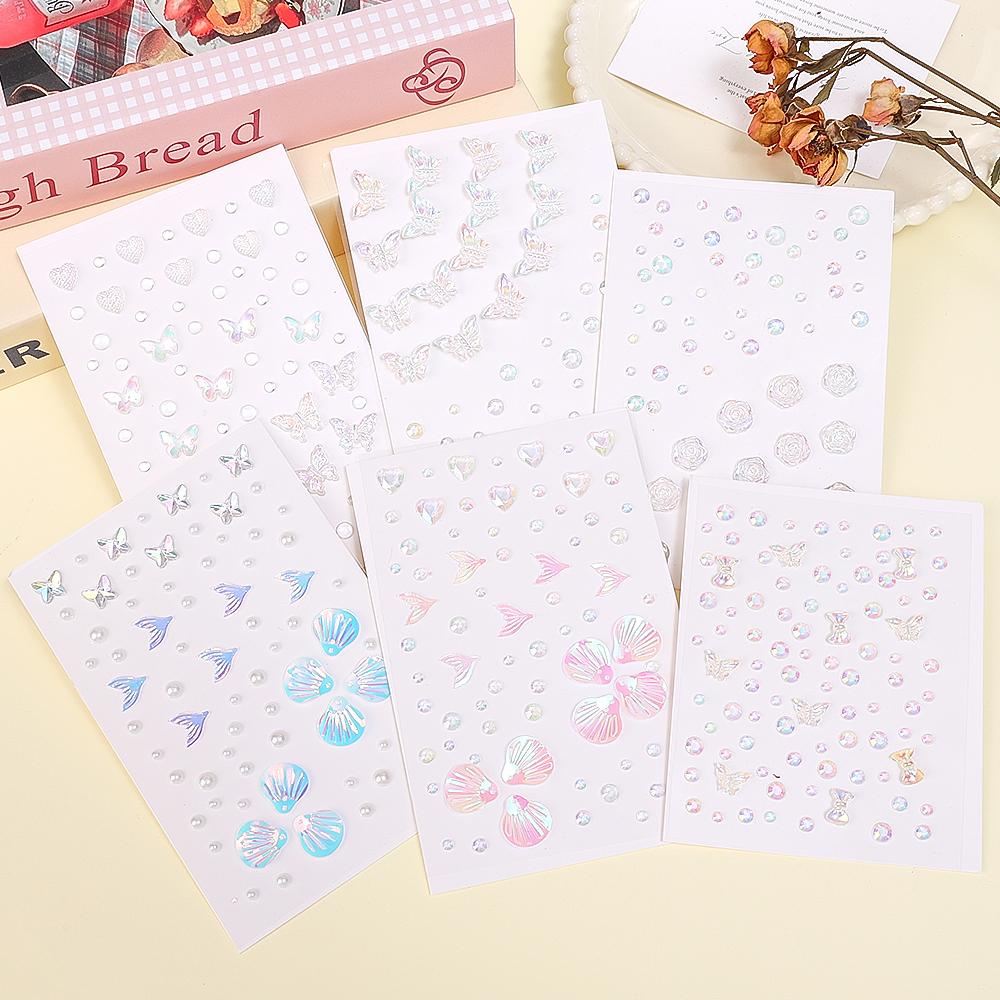 1-6pcs 3D Acrylic Diamond Stickers Butterfly Crystal Patch Face Paste Stage Makeup Rhinestones Jewelry Mermaid Pearl Tattoo