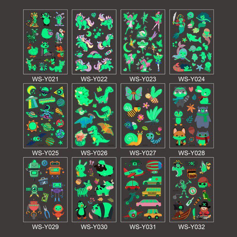 Детские временные татуировки Детские светящиеся татуировки-наклейки Водонепроницаемые светящиеся мультяшные наклейки