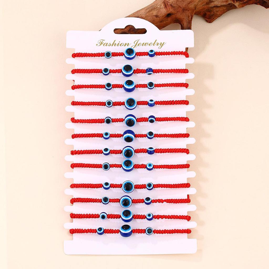 Набор браслетов из красной нити с синим сглазом - Ручная работа, плетеный дизайн