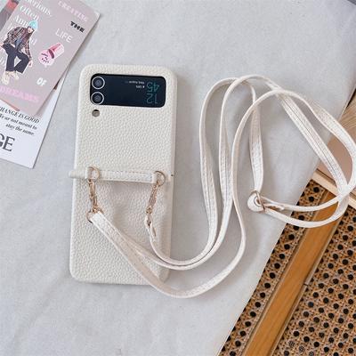 Чехол-кроссбоди из искусственной кожи для телефона Samsung Galaxy Z Flip 6 5 4 3 Flip6 Flip5 Flip4 Flip3 5G Защитный противоударный чехол