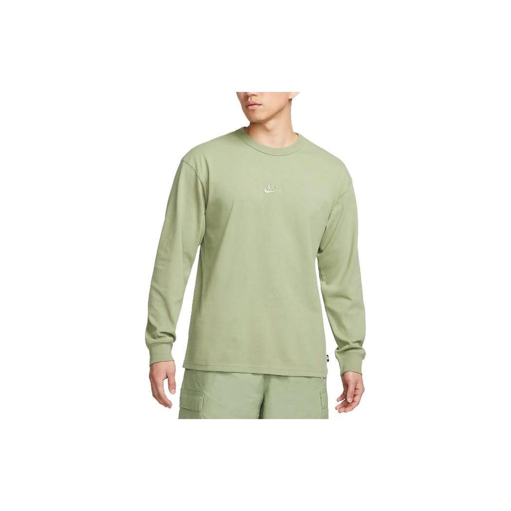 Nike Спортивная одежда Premium Essentials Твердая футболка с круглым вырезом и длинными рукавами Мужские топы Зеленые DO7391-386