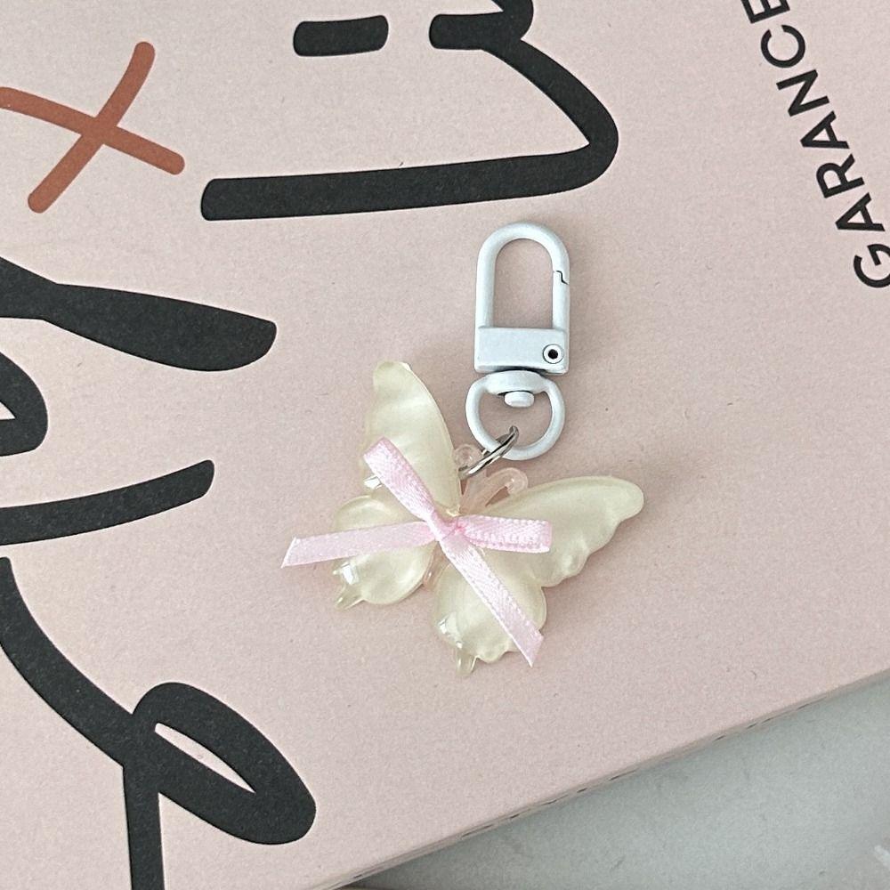 Sweet Butterfly Keychain Cute Ribbon Bow Keyring Jelly Butterfly Pendant Hanging Accessory