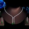 CMM Beautiful Women Party Silvery Jewellery Emerald Color Cubic Zirconia Long Necklace Earrings Jewelry Set