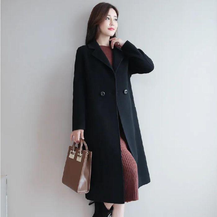Women's Korean-Style Woolen Outer Wear Coat Autumn Spring Mid-Length Plus-Size Loose Woolen Coat