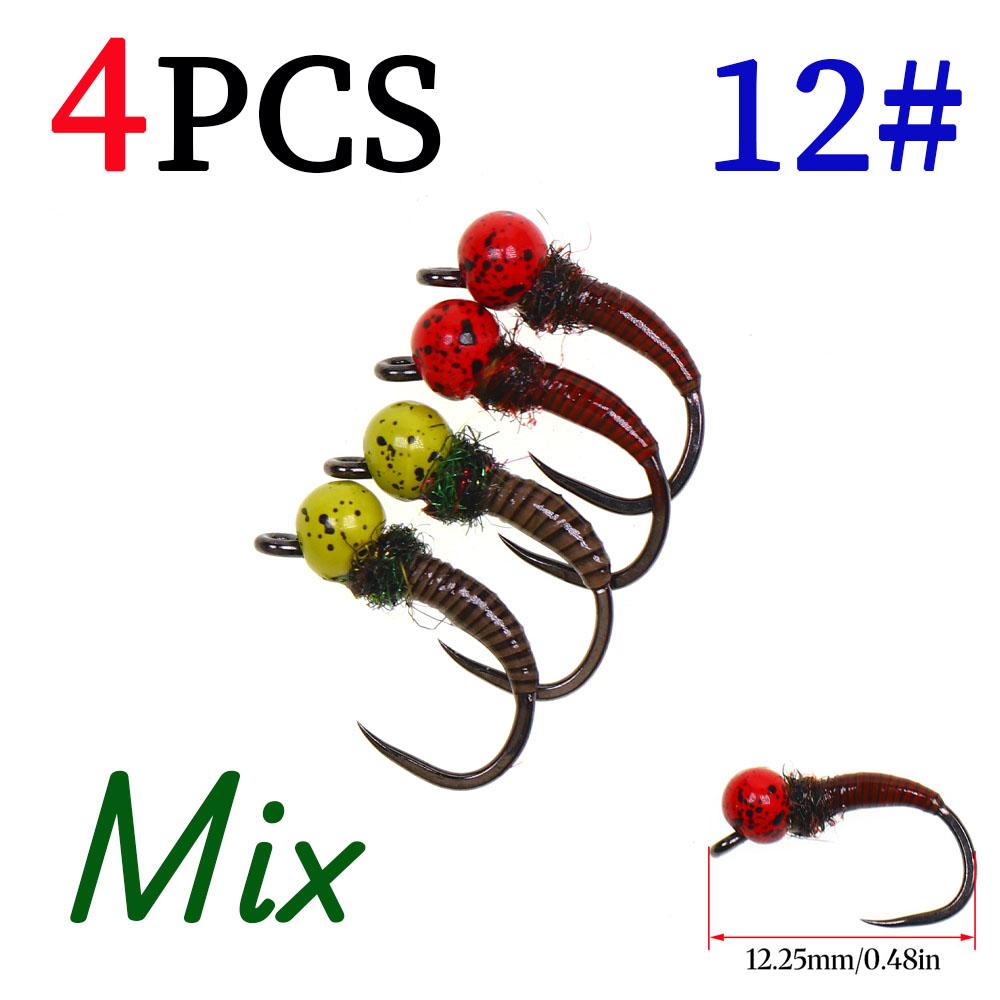 3 шт./4 шт. #12 #14 Быстро тонущие офсетные джиг-головки с вольфрамовой бусинкой без бородки, нимфы пердигон для ловли форели, черные с пятнышками