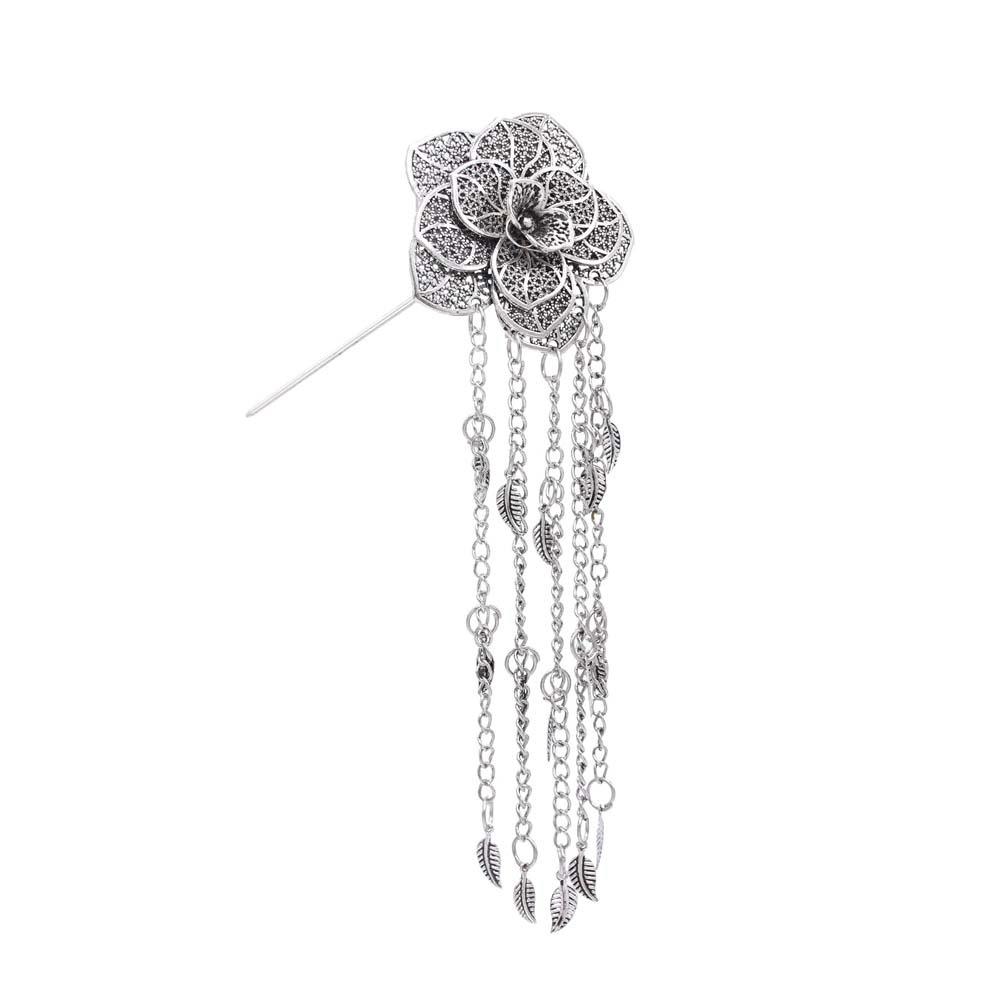 Ethnic Style Golden Tassels Hair Fork Ancient Silver Rose Hair Sticks  Wedding