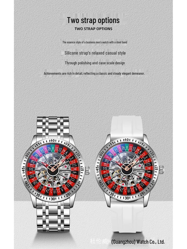 Популярные мужские автоматические часы-рулетка Durenway – Водонепроницаемые, Люминесцентные, Модные.