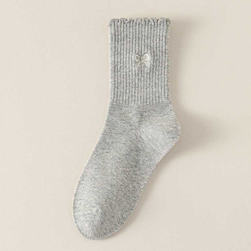 Polka Dot Bow Socks Pure Cotton Medium Tube Socks Season Lace Cotton Deodorant Stacking Socks Women