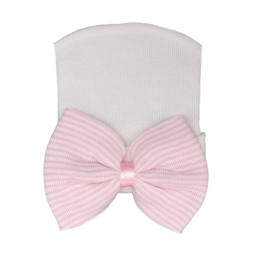 Soft for Baby Girls Stripe Infant Hat Nursery Beanie Newborn Hospital Hat Cap with Bow Baby Hats
