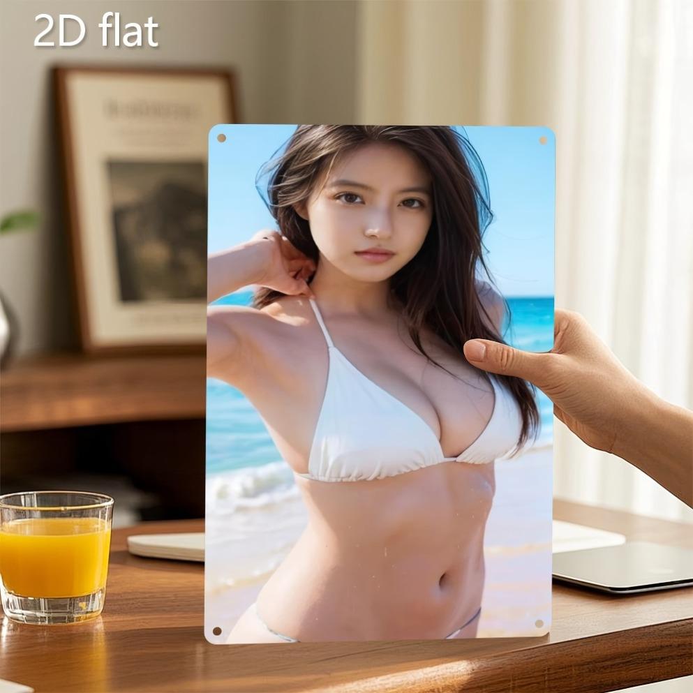 Металлическая настенная картина «Девушка в бикини на Железном пляже» 20x30 см, всепогодная, для внутреннего и наружного декора, табличка