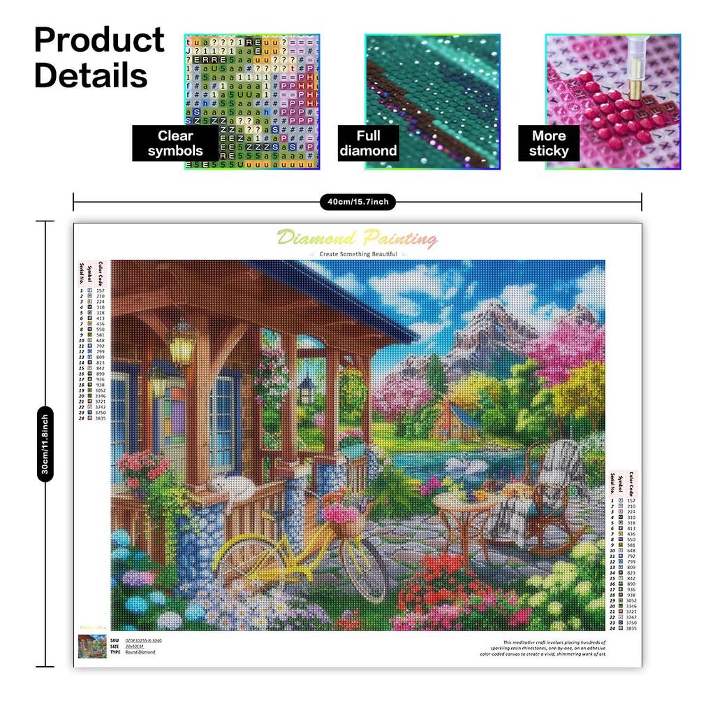 5D Diamond Painting House Garden Full Round Rhinestones Embroidery Flower Mosaic Landscape Gift Wall Decor 30x40cm/12x16inch