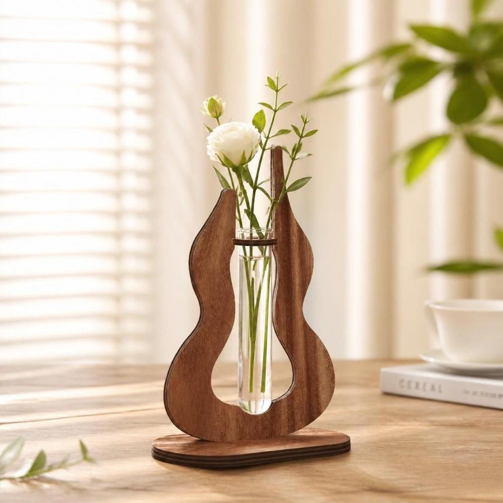 Transparent Hydroponic Vase Wooden Stand Plant Pot Desktop Flower Vase Table Decoration