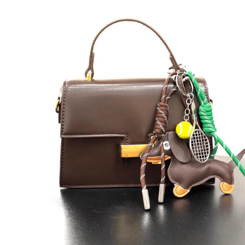 Leather Dachshund Macrame Keychain: Exquisite Puppy Bag Charm by Ruth's Style