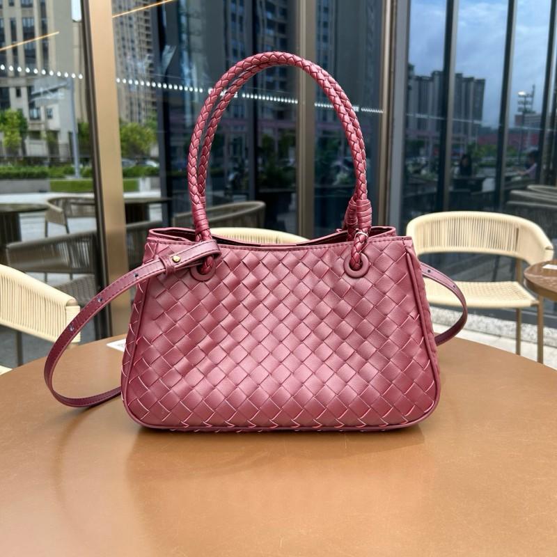 Genuine Leather Woven Shoulder Bag Women Spacious Crossbody With Magnet Medium Size Soft Structured Design