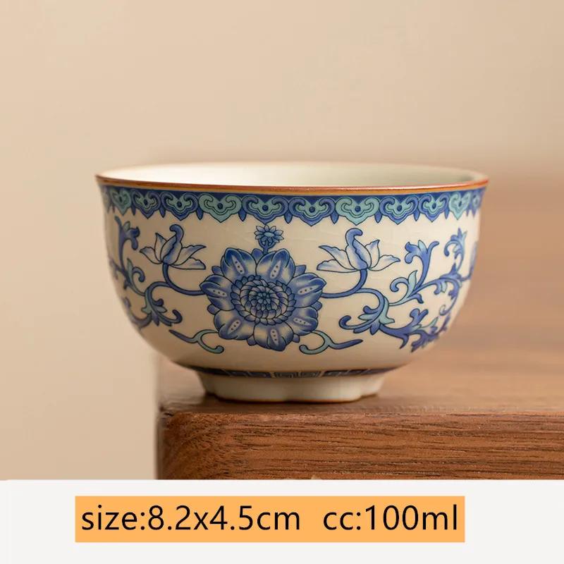 1 шт. китайская винтажная керамическая чашка для чая, выпеченная в печи Ru, сине-белая чайная чаша ручной работы, бытовая утварь для чаепития, дорожная персональная чашка для чая