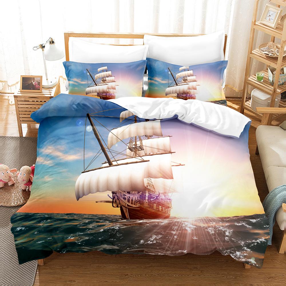 3D печать Роскошный комплект постельного белья Парусник Пух Пододеяльник Наволочка 2/3 шт. DE200 * 200 Полноразмерная супер большая кровать Мягкий домашний текстиль на молнии