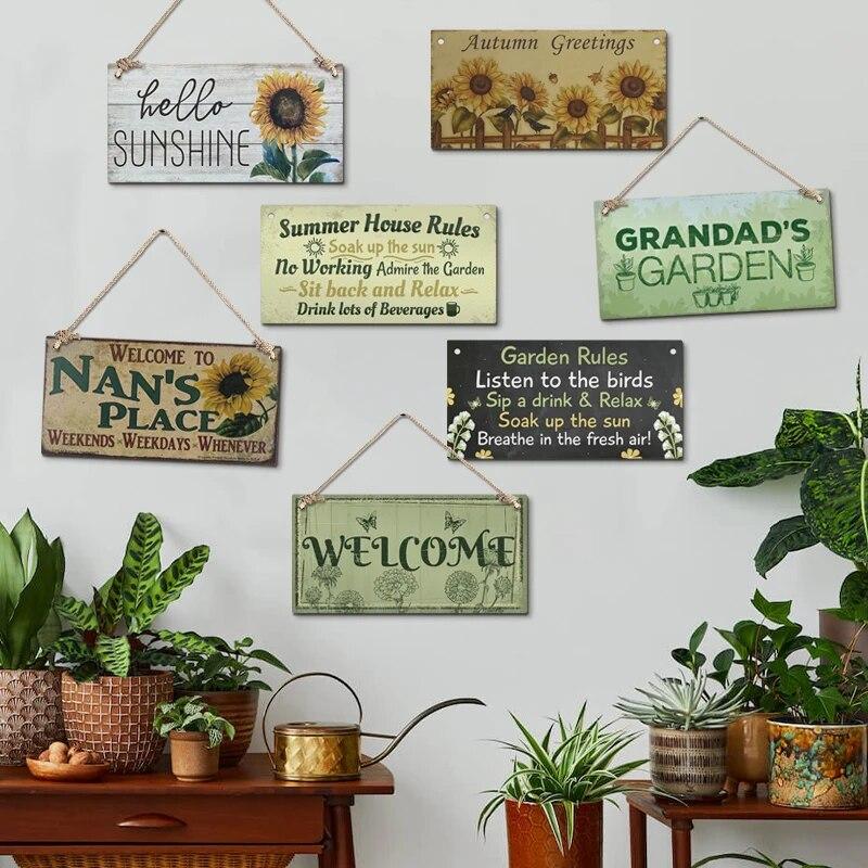 Садовые деревянные вывески, дверные цветы, зеленое растение, настенный декор, добро пожаловать в фермерский дом, пляж, домашняя комната, настенная табличка с бесплатной веревкой