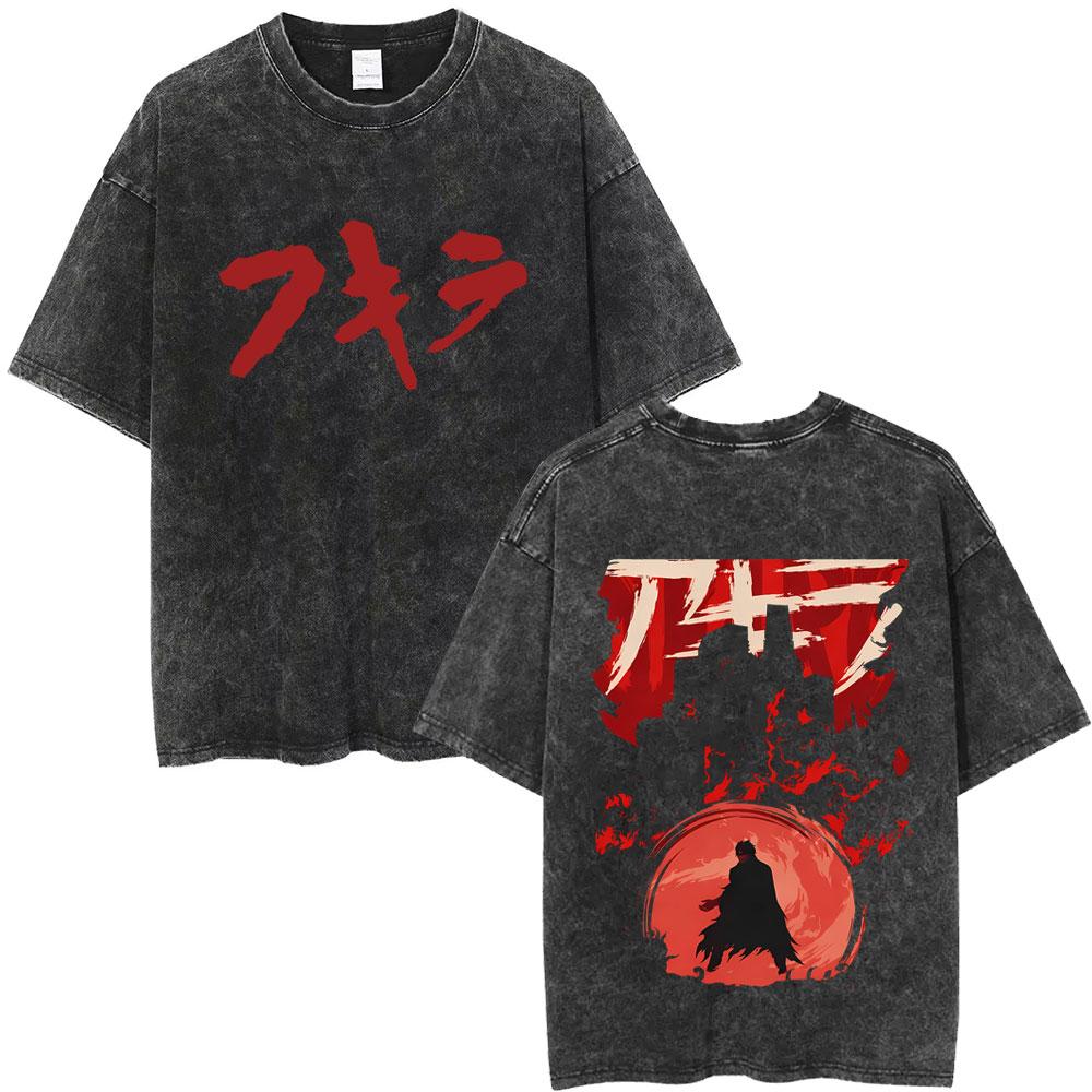 Anime Akira Vintage Washed T Shirt Japanese Science Fiction Cartoon Movie Shotaro Kaneda Manga Casual Cotton Tshirts Streetwear