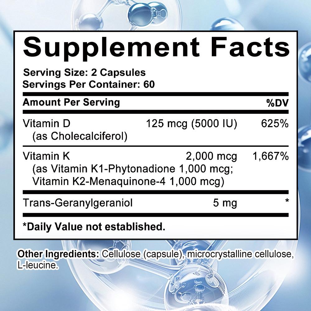 Vitamin D Supreme 5000 IU D3 with Vitamin K1 K2, 120 Capsules Bone Support