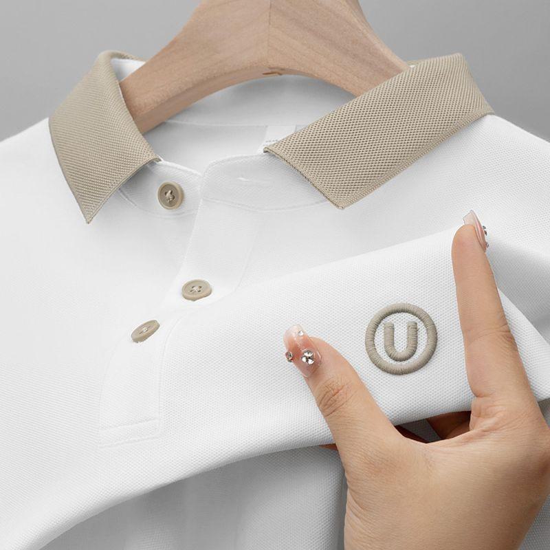 Мужская рубашка поло с коротким рукавом: Летняя повседневная легкая роскошь с вышитым лацканом для модных пап