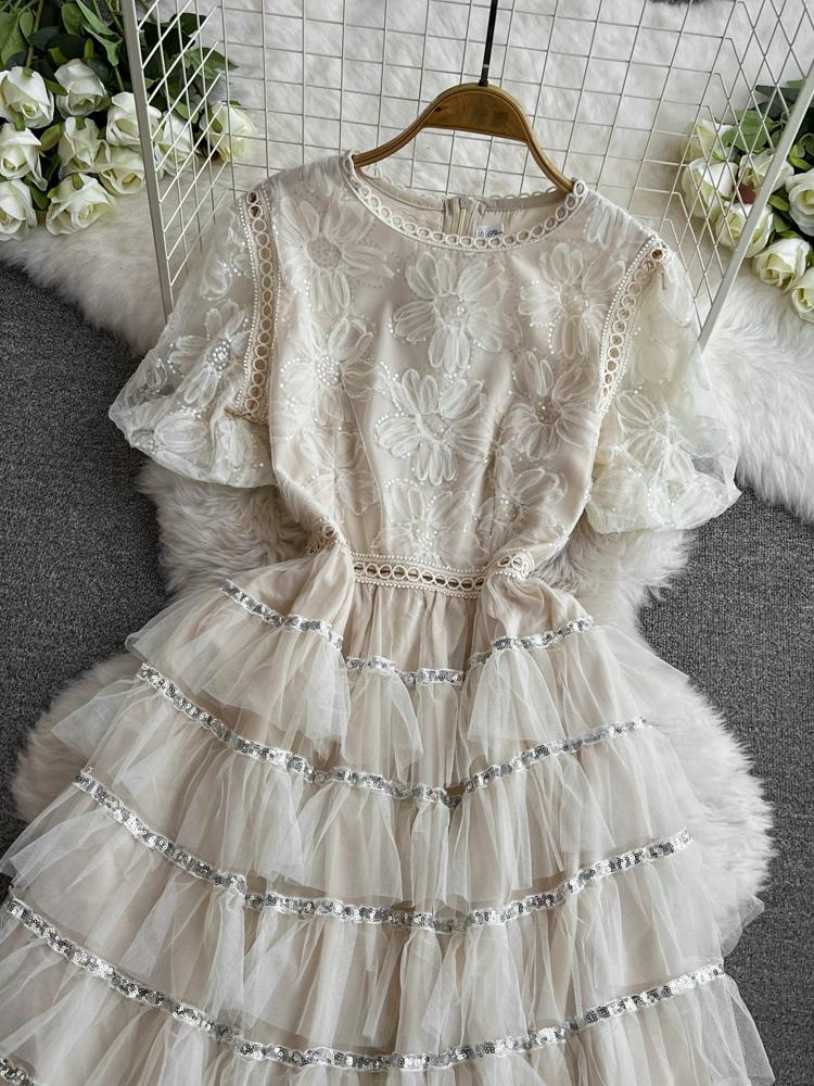 Летние женские сладкие блестящие цветочные сетчатые вечерние платья с вырезами