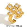 MamacitaSlay Позолоченное 18K Нержавеющая сталь Циркон Неправильная текстура Открытое кольцо-крест 2026 Уникальные водонепроницаемые украшения Унисекс Подарок