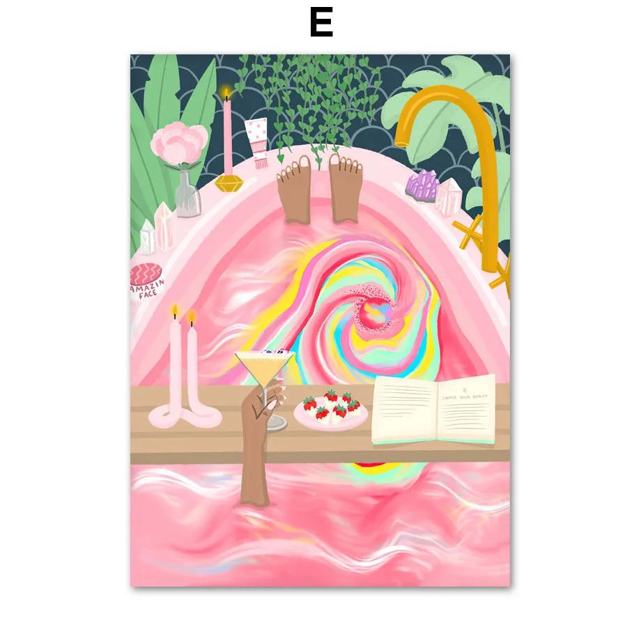 Дейзи Клубника Оранжевая Зебра Гепард Ванна Ванна Черная Девушка Искусство Холст Картины Плакаты Отпечатки Настенные Панно Декор Гостиной