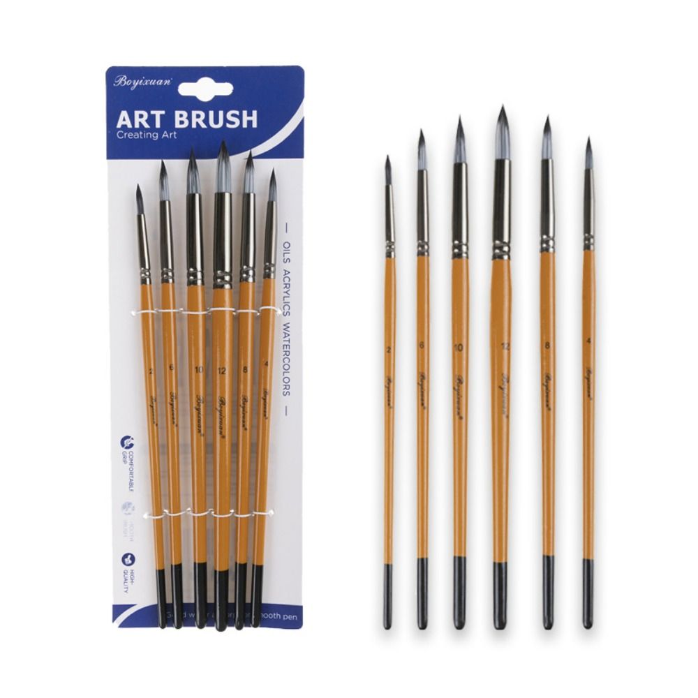 Wooden Handle Acrylic Oil Brushes Round Head Art Paint Brushes 6pcs/set Art Supplies Artist