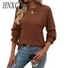 Women's Fashion Casual Autumn Winter Solid Color Print Long Sleeve O Neck Blouses & Shirts