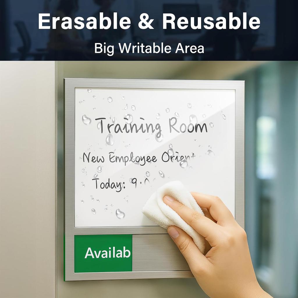 Conference Room Door Sign with Slider & Stickers – Office Door Sign for Meeting Room, Writable Whiteboard Panel, DIY  ert Options, Self-Adhesive