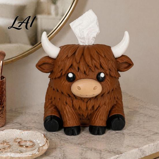 Durable Petg Material Tissue Case Simulated Highland Yak Box Cute Decorative Paper Dispenser Waterproof Matte Texture Figurine Holder PETG