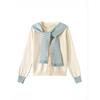 College-style Striped Shawl, Lace-up, Knitted Cardigan T-shirt, A Fashionable and Youthful Top for Women In Autumn with Straight Shoulders