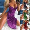 Women Nightdress See-through Lace Low Cut Sleeveless Thin Charming Soft Adjustable Straps Women Nightie