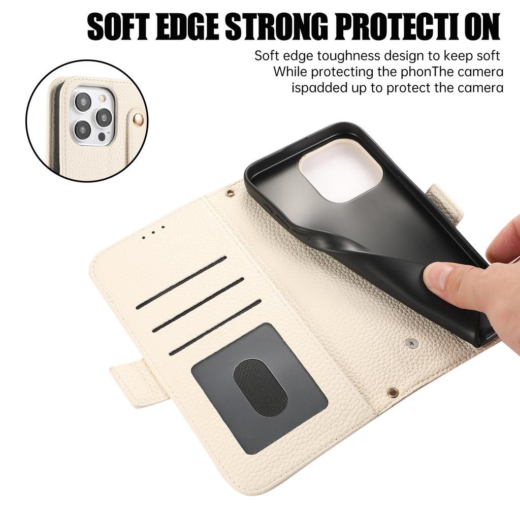 For iPhone 15 Pro Max Leather Case with Card Holder,Straps,Shockproof Wallet Phone Cover