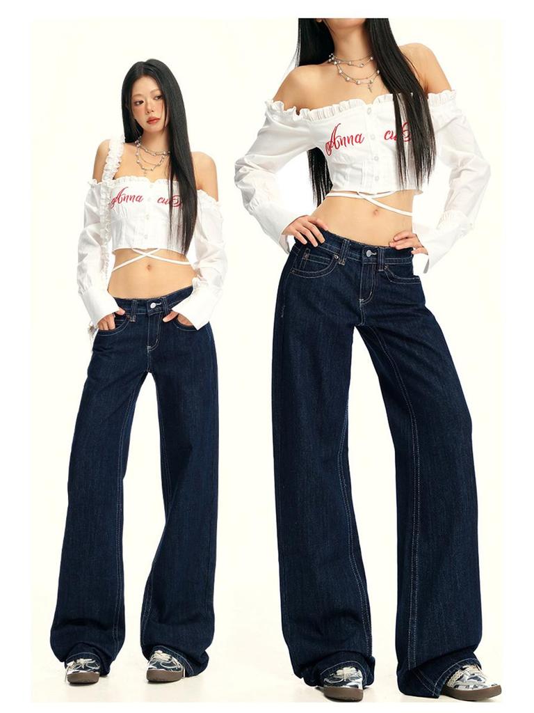 Джинсы с низкой посадкой и широкими штанинами в американском ретро-стиле 2025 года для осени/зимы