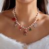 Christmas Multilayer Beaded Letter Necklace For Women Santa Claus Xmas Tree Wreath Elk Pendant Rice Beads Choker Holiday Jewelry