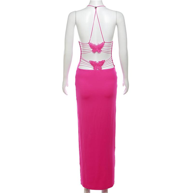 Бандажное женское сексуальное платье с открытой спиной, летнее платье с лямкой на шее и высокой талией, облегающие вечерние платья, женское элегантное модное однотонное женское повседневное платье 24538