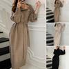 Women's Turtleneck Sweater Midi Dress Button High Neck Long Sleeve Dress Fall Ribbed Knit Long Dress with Belt