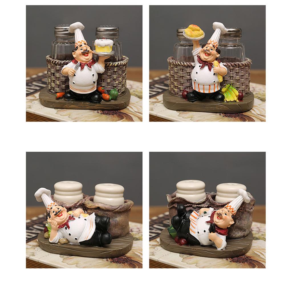 Salt & Peppers Bottle Holder Ornament Resin Chef Statue Decorative Ornament 2 Seasoning/Toothpick Bottle Resin Figurines